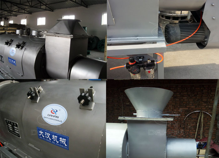 氣旋篩：電機，進料口，氣壓裝置等特寫圖片