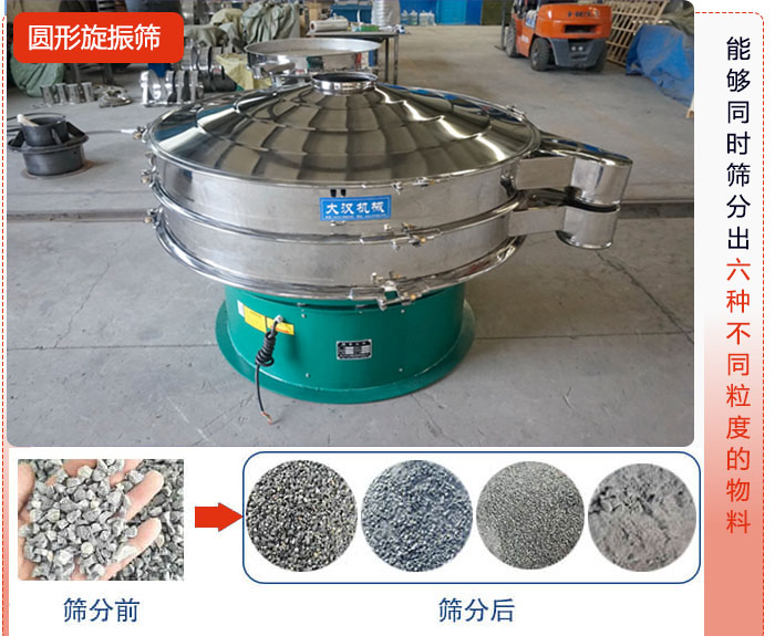 圓形旋振篩能夠同時(shí)篩出6種不同顆粒的物料。
