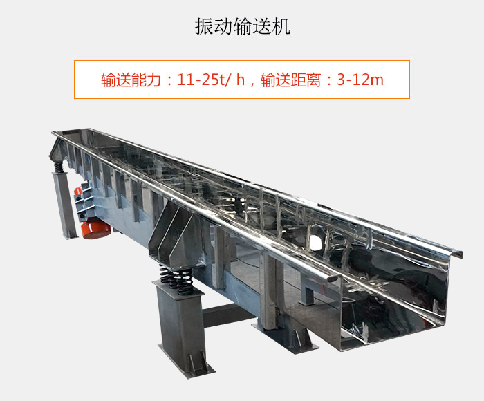 振動輸送機(jī)：輸送能力：11-25t/ h，輸送距離：3-12m