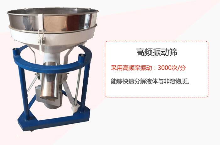 高頻振動(dòng)篩采用高頻率振動(dòng)：3000次/分 ，能夠快速分解液體與非溶物質(zhì)。