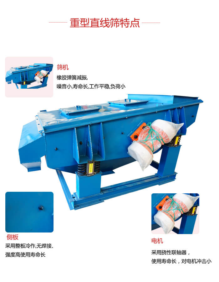 重型直線篩：篩機(jī)，側(cè)板，電機(jī)展示圖