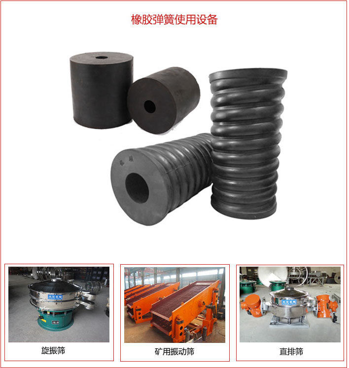 橡膠彈簧適用設(shè)備：旋振篩，礦用振動(dòng)篩，直排篩等