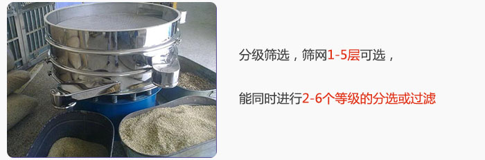 分級(jí)篩選，可篩1至5層篩網(wǎng)，能同時(shí)進(jìn)行2至6個(gè)等級(jí)的分選或過(guò)濾
