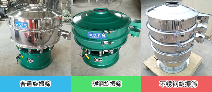 醫(yī)藥振動(dòng)篩常見(jiàn)材質(zhì)展示：碳鋼＋不銹鋼，不銹鋼，碳鋼等材質(zhì)展示