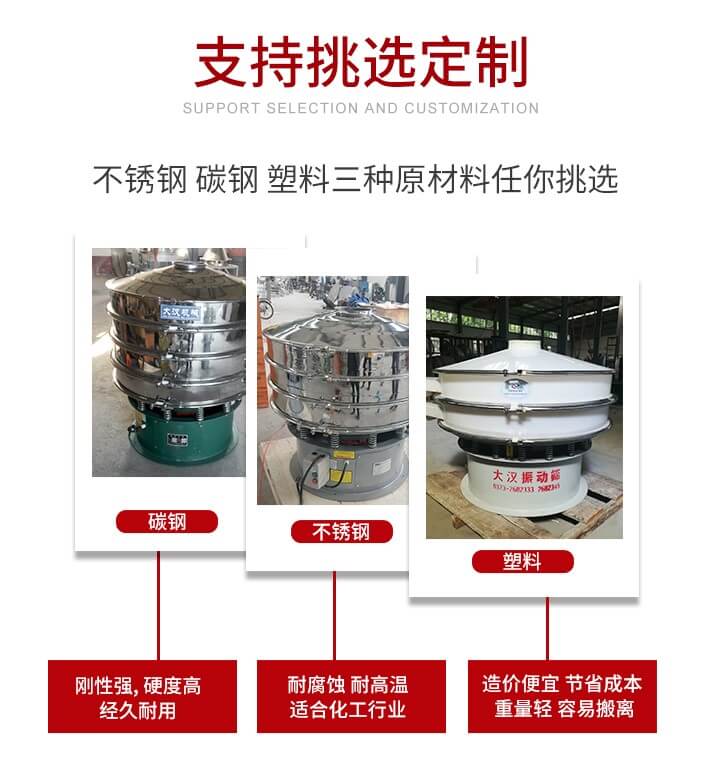 旋振篩可配置一到四層的篩網(wǎng)。旋振篩的篩分效率高，篩分精度高，篩分率高達(dá)96%。