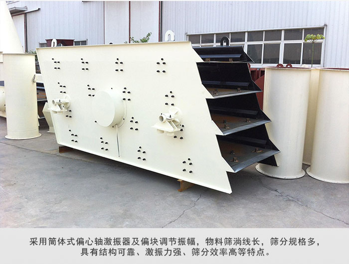 圓振動篩 采用筒體式偏心軸激振器及偏心塊調(diào)節(jié)振幅。