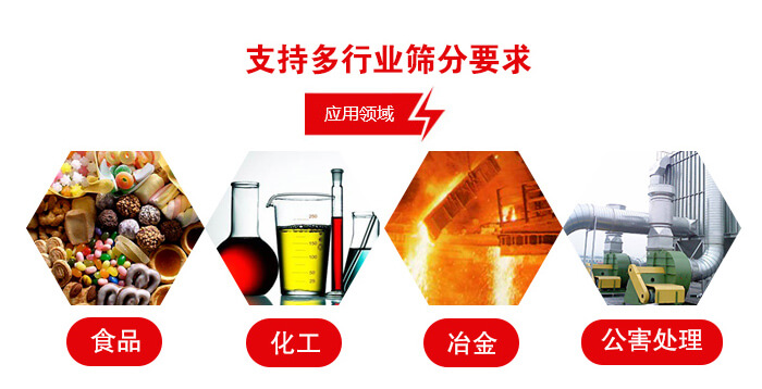 旋振篩適用的行業(yè)：食品行業(yè)，化工行業(yè)，冶金行業(yè)，公害處理等。