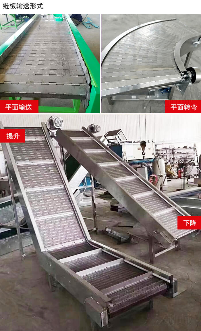 鏈板輸送機(jī)平面輸送，平面拐彎，提升等運(yùn)行現(xiàn)場(chǎng)圖片